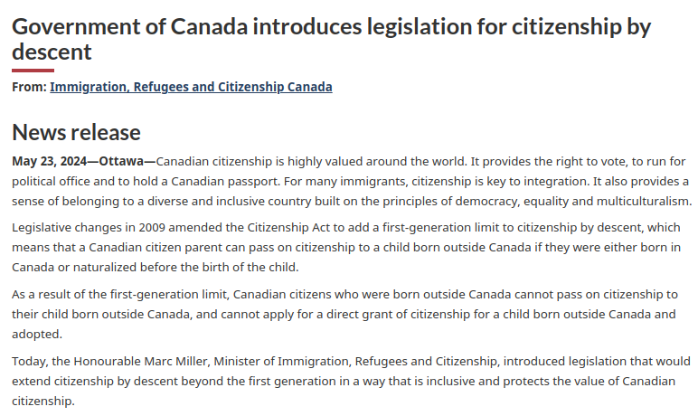 Canada to Extend Citizenship to Children Born Abroad, Restore Status of Lost Canadians