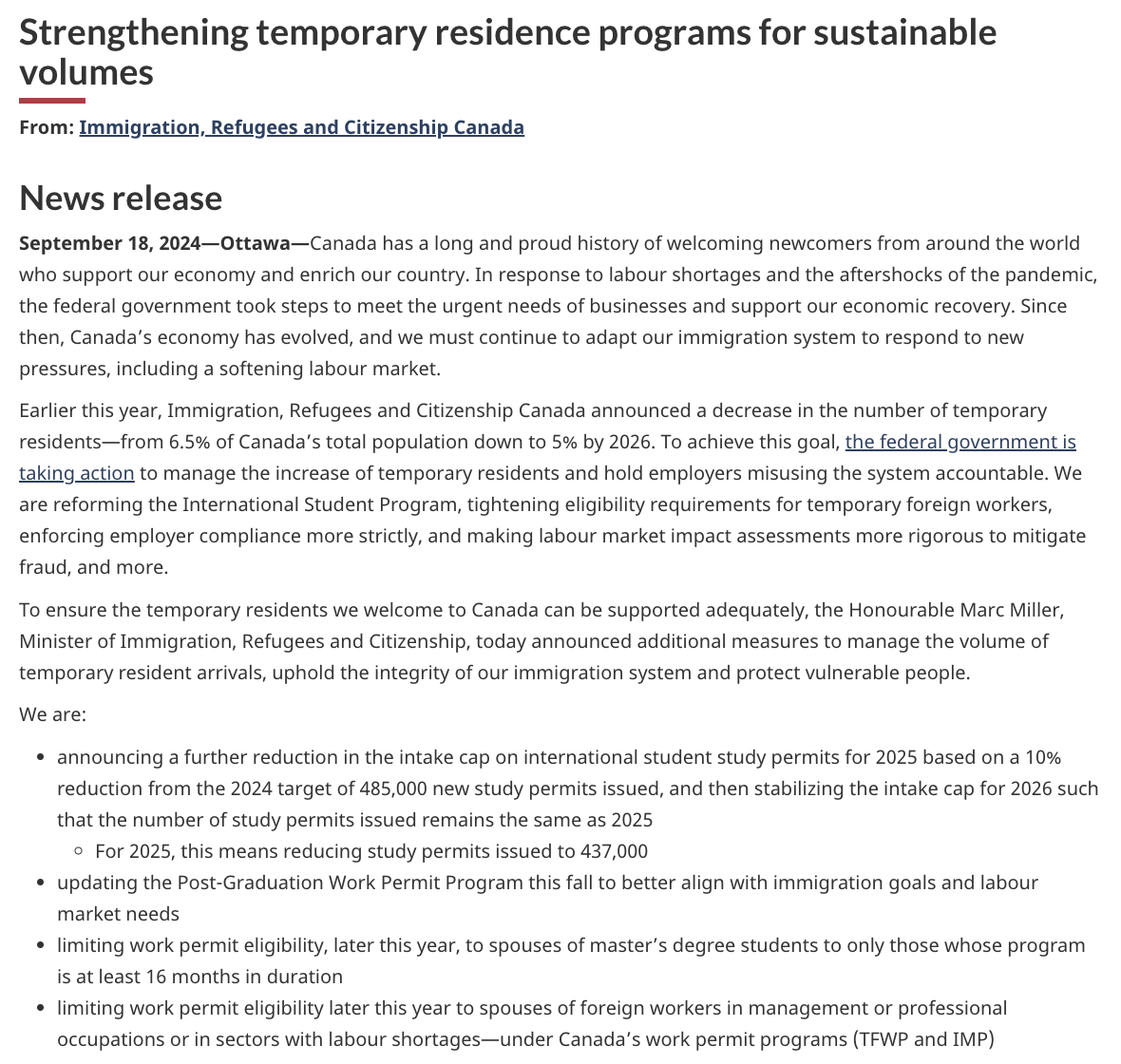  Canada to Cut Study Permits by 10% in 2025 and Tighten Work Permit Rules